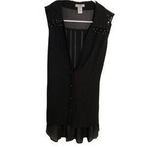 Cache Sleeveless Button Down Blouse Black Studded